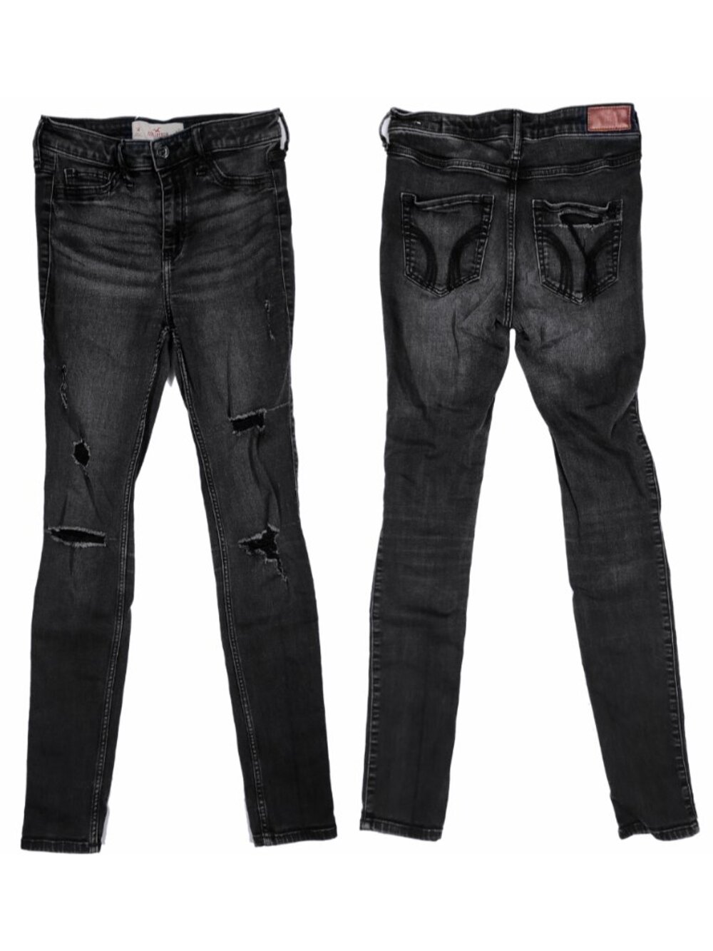 Hollister Super Skinny Jeans Women 27x30 Black High Rise Jeggings Distressed